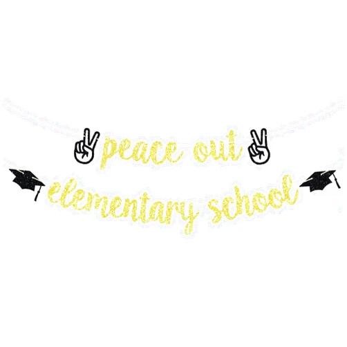 Calarjeta Peace Out Elementary Banner, Elementary Graduation Decorations, 5th Grade Grad Banner, Primary School Graduation Party Decorations Gold Glitter