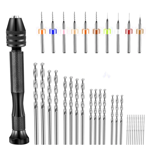 KALIONE 36 Pieces Hand Drill Bits Set, Pin Vise Hand Drill Mini Micro Drill and Twist Drills Precision Hand Mini Drill Bits Set for Resin Polymer Clay Craft Model Jewelry Making