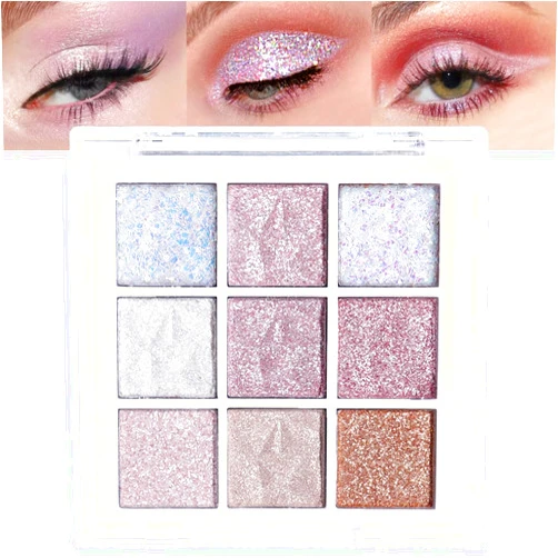 CAKAILA Eye Shadow Palette Makeup,Pink White Purple Glitter Shimmer Sparkle Warm Pastel 9 Colors Eye Shadow Palette,Nude White Cream Eyeshadow Palette Colorful Long Lasting Waterproof Naturing-Looking