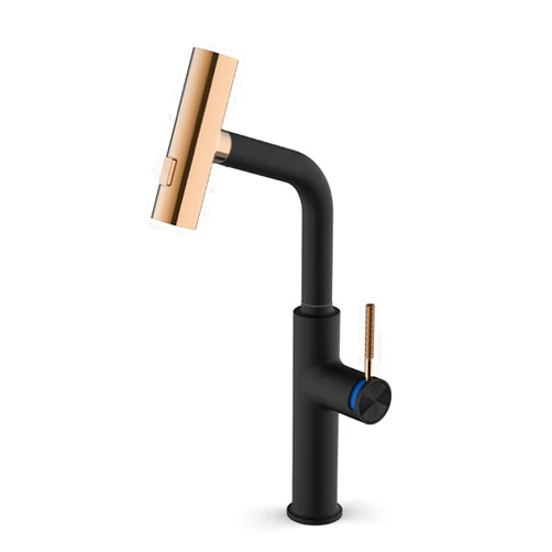 ASCDAP Waterfall Kitchen Faucet with Pull Out Sprayer, LED Temperature Display Kitchen Faucet,Single Handle Faucet for Kitchen Sink,Rose Gold
