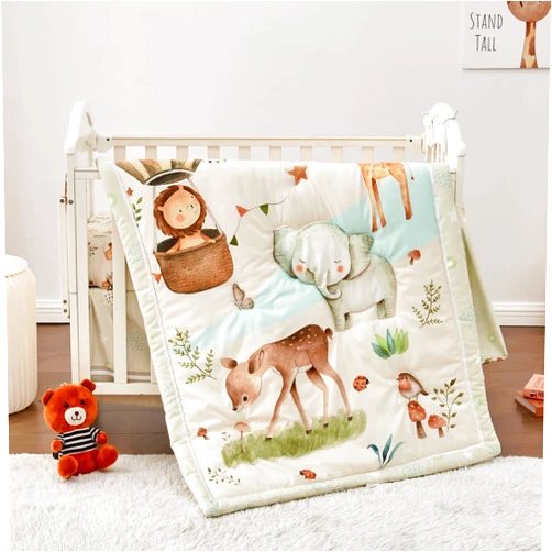 beeweed 4-Piece Crib Bedding Set, Baby Bedding Set Including Blanket, Crib Skirt, Crib Sheet & Diaper Stacker