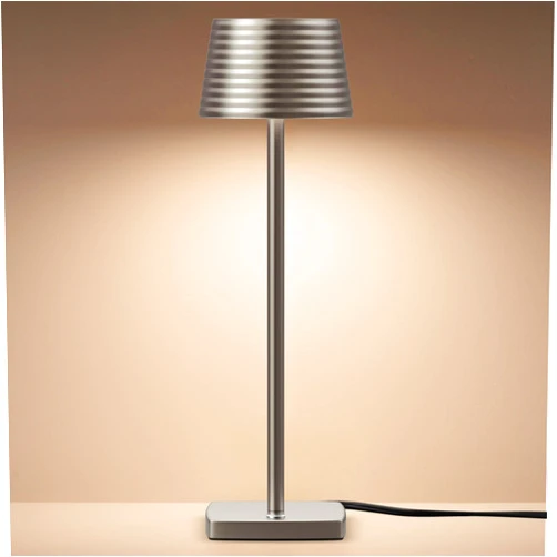 SHANGCAI Industrial Bedside Table Lamp - 2 Level Brightness Dimmable LED Modern Desk Lamps Nightstand Table Light for Bedroom Living Room Office Silver