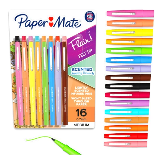 Paper Mate Flair Sunday Brunch Scented Felt Tip Pens, Assorted Colors, Medium Point (0.7mm), 16 Count