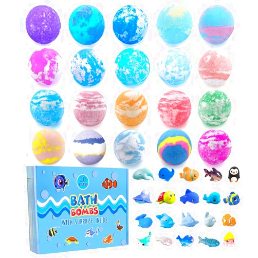 Kims cosiart Bath Bomb Gift Set with Surprise Inside, 20 Pack Organic Bath Bombs for Kids, Kids Safe Handmade Fizzy Balls for Kid, Ideal Birthday Gift for Kids, Boys, Girls