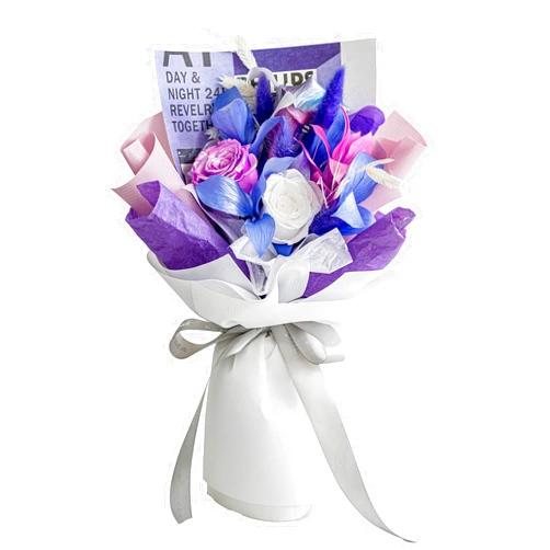 Amoueterno Flower Bouquet Natural Real Roses and Anthurium, Hand Made Preserved Flowers Bouquet,Gift for Valentine’s Day,Mother’s Day,Anniversary,Birthday,Home Decorations for Vase Arrangement(Purple)