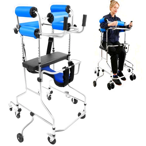 DnyioVpl Adult Standing Walker for Seniors, Hemiplegia Rehabilitation Standing Frame, Lower Limb Training Walking Aid with Seat and Wheels, Suitable for People 58-71 in, withstands 220 lbs