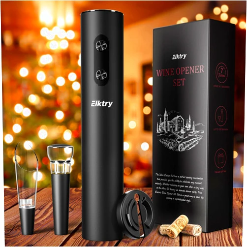 Elktry Electric Wine Opener, Automatic Electric Corkscrew Wine Opener,Battery Operated with Foil Cutter, Wine Pourer&Vacuum Stoppers,Christmas Gift for Family and Friends