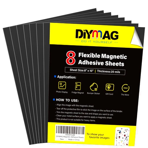 DIYMAG 8Pack Magnetic Adhesive Sheets, Magnetic Sheets with Adhesive Backing, 8x10 Inch Flexible Magnet Sheets for Crafts Photos and Die Storage Easy to Cut