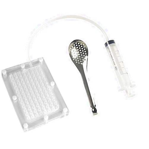 DUEBEL Spherical Caviar Dispenser, Caviar Maker Box, Molecular Gastronomy Kit | 96 Holes Roe Sauce Dispenser with Infuser & Strainer Spoon