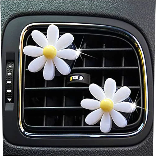 Bestchoice000 Daisy Flowers Car Clip, 2 Pacs Cute Daisy Car Diffuser Vent Clip Car Interior Decoration Charm Rhinestone Car Bling Accessories(White)