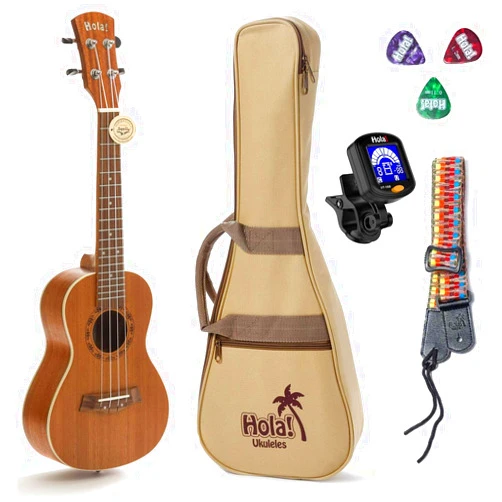 Hola! Music Concert Ukulele Bundle, Deluxe Series by Hola! Music (Model HM-124MG+), Bundle Includes: 24 Inch Mahogany Ukulele with Aquila Nylgut Strings Installed, Padded Gig Bag, Strap and Picks