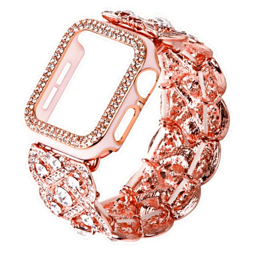 VIIVY VIYIV Bling Band with Case Compatible with Apple Watch Band 38mm 40mm 41mm 42mm 44mm 45mm for Women, Luxury Dressy Metal Strap with Diamond Rhinestone Bracelet Wristband for iWatch SE Series 7 6 5 4 3 2 1