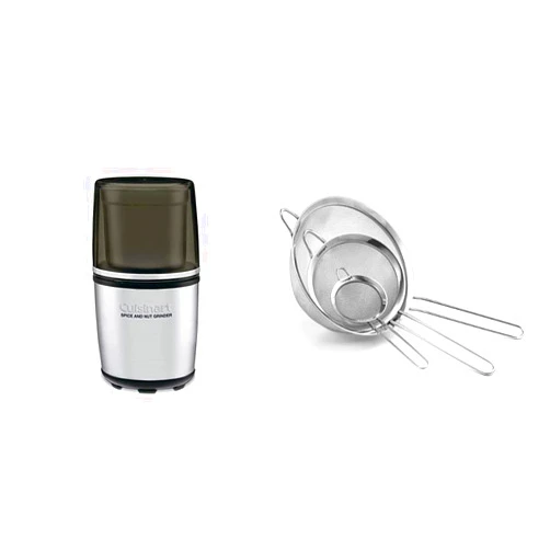 Cuisinart SG-10 Electric Spice-and-Nut Grinder, Stainless/Black & Set of 3 Fine Mesh Stainless Steel Strainers
