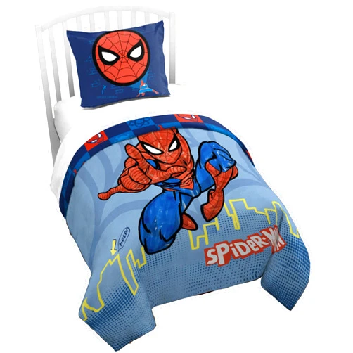 Jay Franco Duvet Cover Set – 2 Piece Comforter Cover and Sham Set, Super Soft Cozy Kids Bedding (Insert Not Included) Blue - Spiderman, Twin