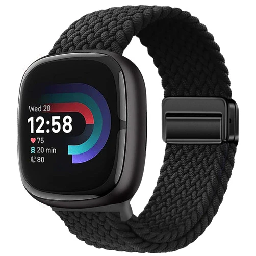 Yeahxing Braided Bands Compatible with Fitbit Versa 4/Fitbit Versa 3/Sense 2/Sense 1,Soft Stretchy Elastic Nylon Sport Loop Strap for Women Men (Black)