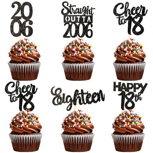 VCGUDOE 30PCS 18th Birthday Cupcake Toppers 18th Birthday Decorations for Boy 18th Birthday Decorations for Girl 2006 18th Birthday Decorations Cheers to 18th Birthday Party Decorations