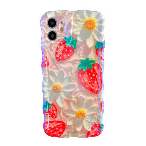Caseative for iPhone 11 Case,Curly Wavy Frame Strawberry Flower Floral Print Phone Case (Strawberry)
