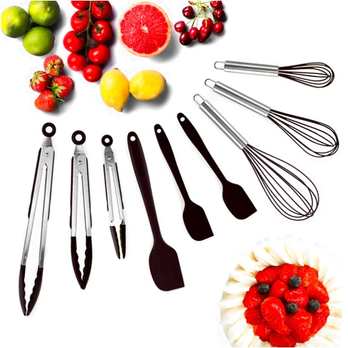 HOT TARGET Silicone Spatula Set of 9 | 3 Heavy Duty Silicone Tongs, 3 Silicone Whisk, 3 Rubber Spatulas | Heat-Resistant Utensil Set | Kitchen Set Tools | Silicone Cooking Utensils Set - Matte Black