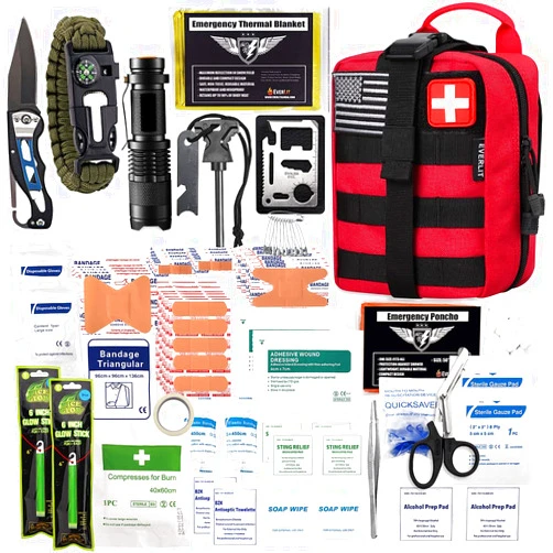 EVERLIT 250 Pieces Survival First Aid Kit IFAK EMT Molle Pouch Survival Kit Outdoor Gear Emergency Kits Trauma Bag for Camping Boat Hunting Hiking Home Car Earthquake and Adventures