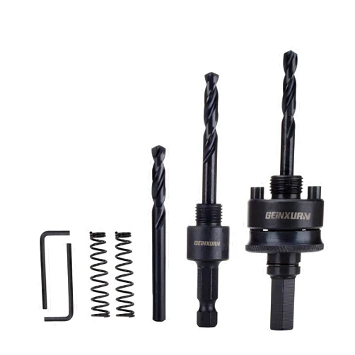 GEINXURN General Quick Change Hole Saw Mandrel, 7/16-Inch and 3/8 Inch Hole Saw Arbor with 3Pcs Central Drill/2PCS Hex wrench/2Pcs Spring