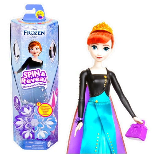 Mattel Disney Frozen Anna Fashion Doll Set, Spin & Reveal with 11 Surprises Including 5 Accessories, 5 Stickers & Play Scene, Inspired by Disney Movie