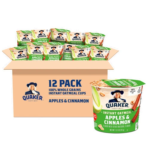 Quaker Instant Oatmeal Express Cups, Apples & Cinnamon, 1.51 Ounce (Pack of 12)