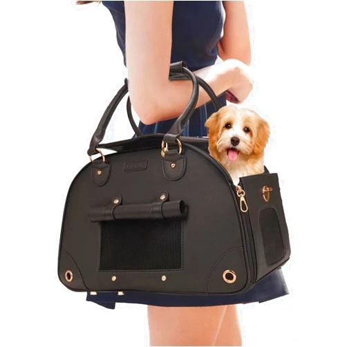 Johomviin Dog Carrier, Cat Carrier, Pet Carrier, Foldable Premium PU Leather Dog Purse, Portable Tote Bag Carrier for Small to Medium Cats and Small Dogs（Black-Small）
