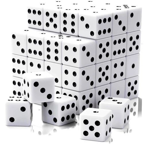 Rerdeim 60 Pieces Standard Dice, 16mm Bulk White Opaque Black Pips Six Sided Dice Set, for Rolling, Group Event, Board Games, Classroom Math