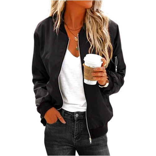Zeagoo Women's Bomber Jacket Casual Coat Zip Up Outerwear Windbreaker with Pockets S-XXL