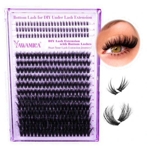 Yawamica Cluster Eyelash Extensions Fluffy Lash Clusters with Bottom Lashes 200D Volume Individual Lashes 315pcs Wispy Eyelash Clusters 10-20mm DIY Lash Extension at Home