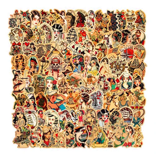 QIYUYA Vintage Stickers, Retro Girl Sailor Sticker Pack for Adults Men 100pcs, Vinyl Waterproof Retro Sexy Pinup Girl Deals for Laptop Water bottle Hydro Flask Car Motorcycle Guitar Phone Luggage Decoration