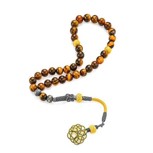 Mysilverworld 1000 Ct Silver Turkish Kazaz Tiger's Eye Islamic 33 Prayer Beads Tasbeeh Misbaha