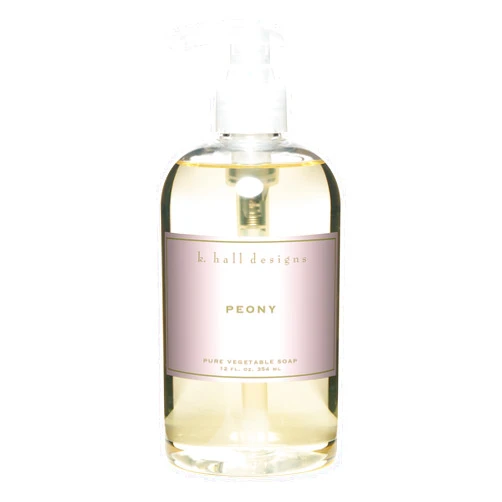 K. Hall Designs Peony Liquid Hand Soap, Delicate Peony Scent with Watery Notes, Natural Liquid Soap for Bathroom & Kitchen, Plant-Based Formula, 12 fl oz