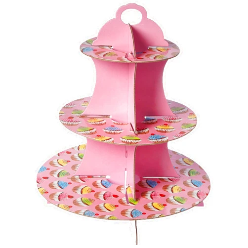 Pudgy Pedro's Pink 3 Tier Cupcake Stand Party Supplies (Cupcake Pattern), 14 x 12