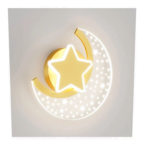 KRCCOM ☆Creative Star Moon Wall Light Nordic Modern LED Dimmable Wall Light Acrylic Vanity Light Fixtures for Children's Room Bedroom Corridor Decor Lighting(B)