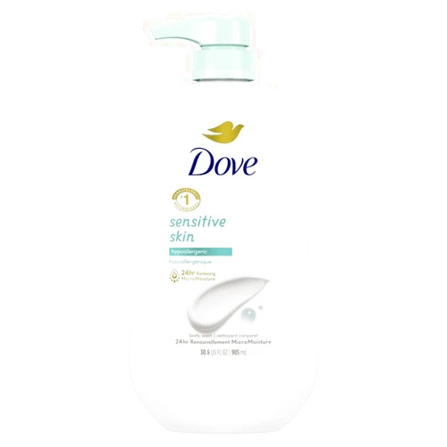 Dove Body Wash with Pump Sensitive Skin Hypoallergenic, Paraben-Free, Sulfate-Free, Cruelty-Free, Moisturizing Skin Cleanser Effectively Washes Away Bacteria While Nourishing Skin 30.6 oz
