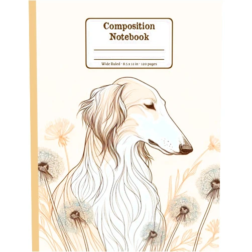 Moonlight & reverie press Saluki and Blooms Harmony Floral Wide Ruled Paper Composition Notebook: Saluki Dandelion Flowers Floral Diary Journal Notebook for Dog Lovers; 8.5x11 inch with 120 Lined Page