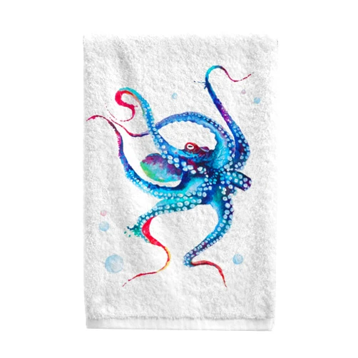 ALAZA Octopus Hand Towels for Bathroom Octopus Towels Set 100 Percent Cotton Soft Decorative Bath Towels Blue Ocean Watercolor Luxury Absorbent Face Towel Set 16x30 Inch