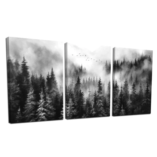 TYTAUPT Foggy Forest Canvas Wall Art for Bedroom Black and White Pictures Wall Art for Living Room Home Office Wall Decor 12 x 16 Inch x 3 Pieces