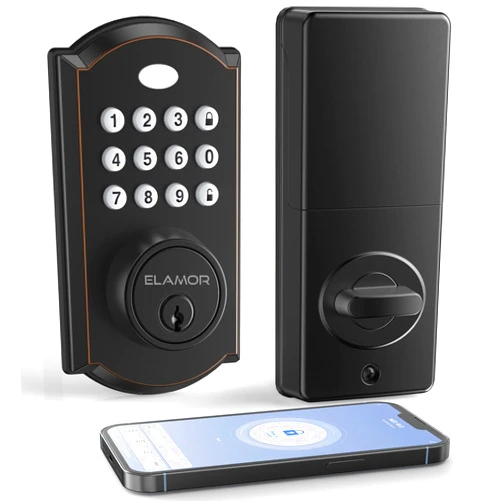 ELAMOR Smart Lock, Keyless Entry Door Lock with Bluetooth, Electronic Deadbolt with Keypads Easy to Install, 50 User Codes, Security Waterproof Smart Locks for Front Door, Home Use, Apartment