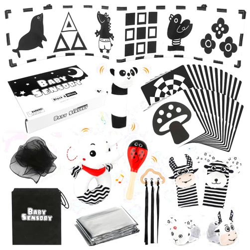 Dreamon 32 PCS Black and White High Contrast Baby Toys for Newborn - Baby Sensory Toys for 0-3 Months Brain Development - Infant Toys for 0-6 Months Baby Boy Girl Gifts - Montessori Tummy Time Toys