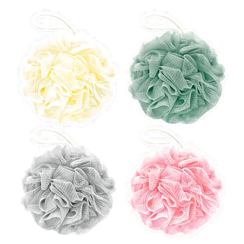 AWONTAR Bath Loofah Sponge, 60G Shower Loofah Exfoliating Body Scrubber Sponge, 4 Count Bath Mesh Pouf Ball for Women and Men (Light Color)