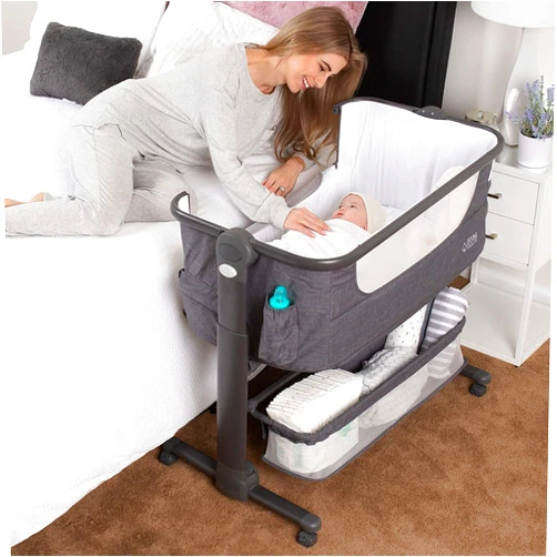 KoolerThings Baby Bassinet, Bedside Sleeper for Baby, Easy Folding Portable Crib with Storage Basket for Newborn, Bedside Bassinet, Comfy Mattress/Travel Bag Included (Bassinet)