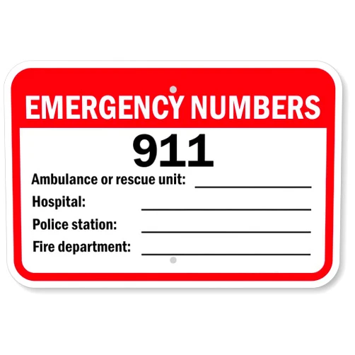 Huxsuan Pool Sign: Emergency Numbers - 911 Metal Sign 12 x 16 Inches – Warning for Wall or Fence