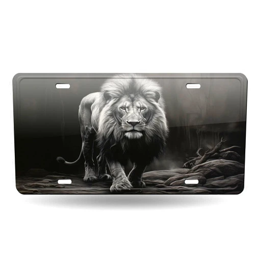 YRUDMBIN Beautiful Lion Artwork Black CreativeLicense Plate Cover - Artistic Aluminum Car Tag, Rust-Proof, Unique Novelty Design - 6X12 Inch