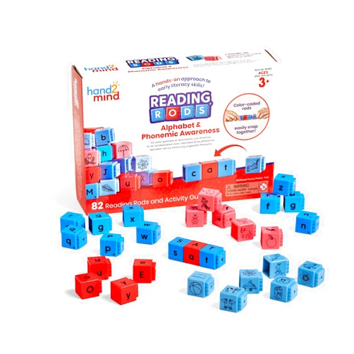 hand2mind Reading Rods Alphabet & Phonemic Awareness, Word Building Activities, Letter Blocks, CVC Words for Kindergarten, Spelling Toys, Reading Tools for Kids, Science of Reading Manipulatives