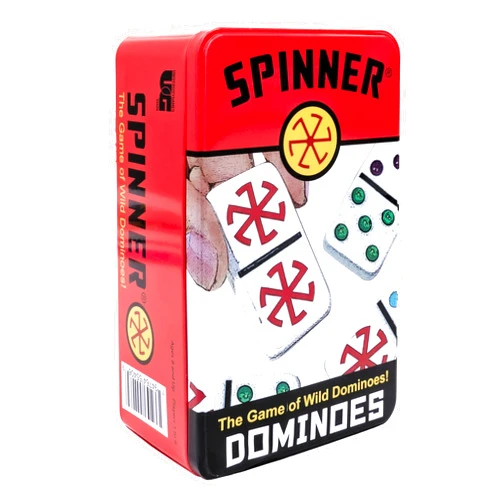 Front Porch Classics, Spinner Colored Dot Dominoes Set, On-The-Go Travel Storage Tin 2 to 8 Players Ages 8 to 99