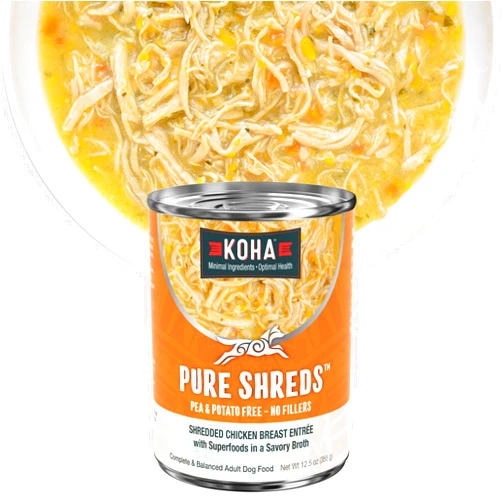 KOHA Pure Shreds Chicken Entrée for Dogs, 12.5oz Cans (Pack of 12)