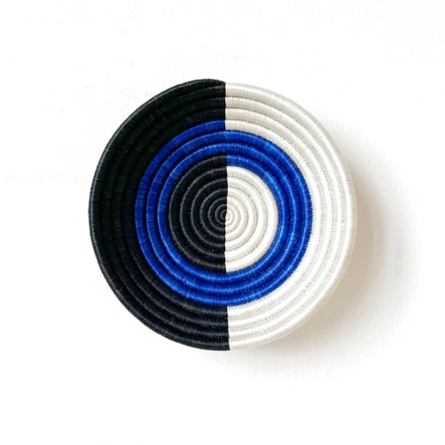 Amsha Small African Basket - Ugalla/Rwanda Basket/Woven Bowl/Sisal & Sweetgrass Basket/Black, White, Blue