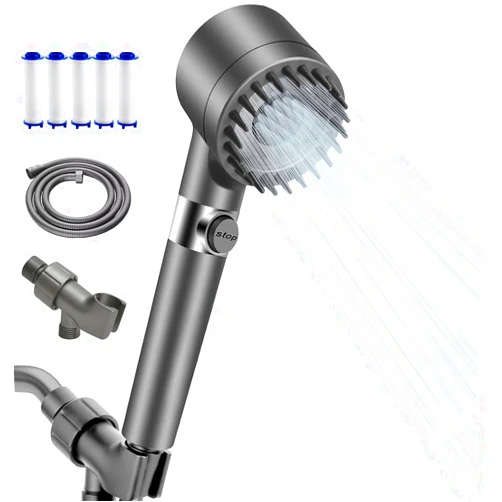 XZLNZB High Pressure Shower Head with Handheld & Filter, 3 Spray Modes, 5 Replacement Filters, Hydro Jet Power Wash for Hard Water, On/Off Switch & Pet Bathing Showerheads, Water Saving, Easy Installation